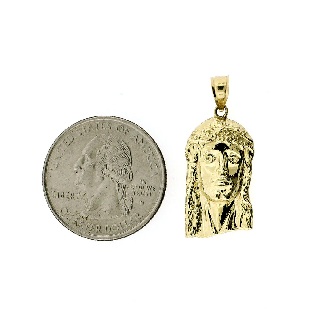 Mens Real 10K Yellow Gold Jesus Head Face Charm Pendant &amp; 2.5mm Rope Chain Necklace Set