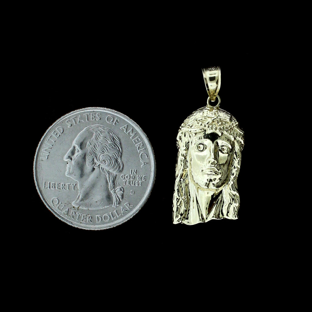 Mens Real 10K Yellow Gold Jesus Head Face Charm Pendant &amp; 2.5mm Rope Chain Necklace Set