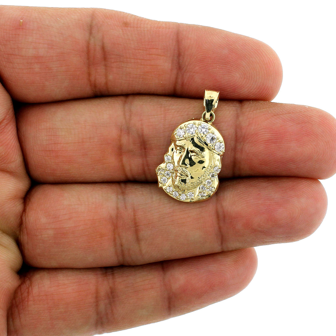 Mens Real 10K Yellow Gold Jesus Head Face Charm Pendant &amp; 2.5mm Rope Chain Necklace Set