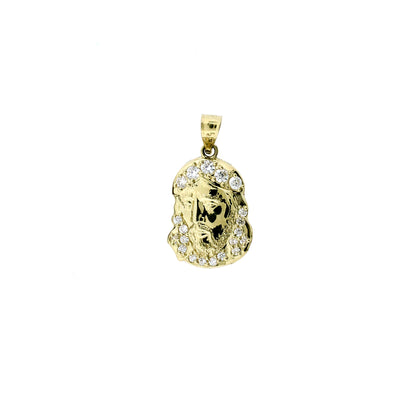 Mens Real 10K Yellow Gold CZ Jesus Head Face Pendant, 10KT Gold Charm