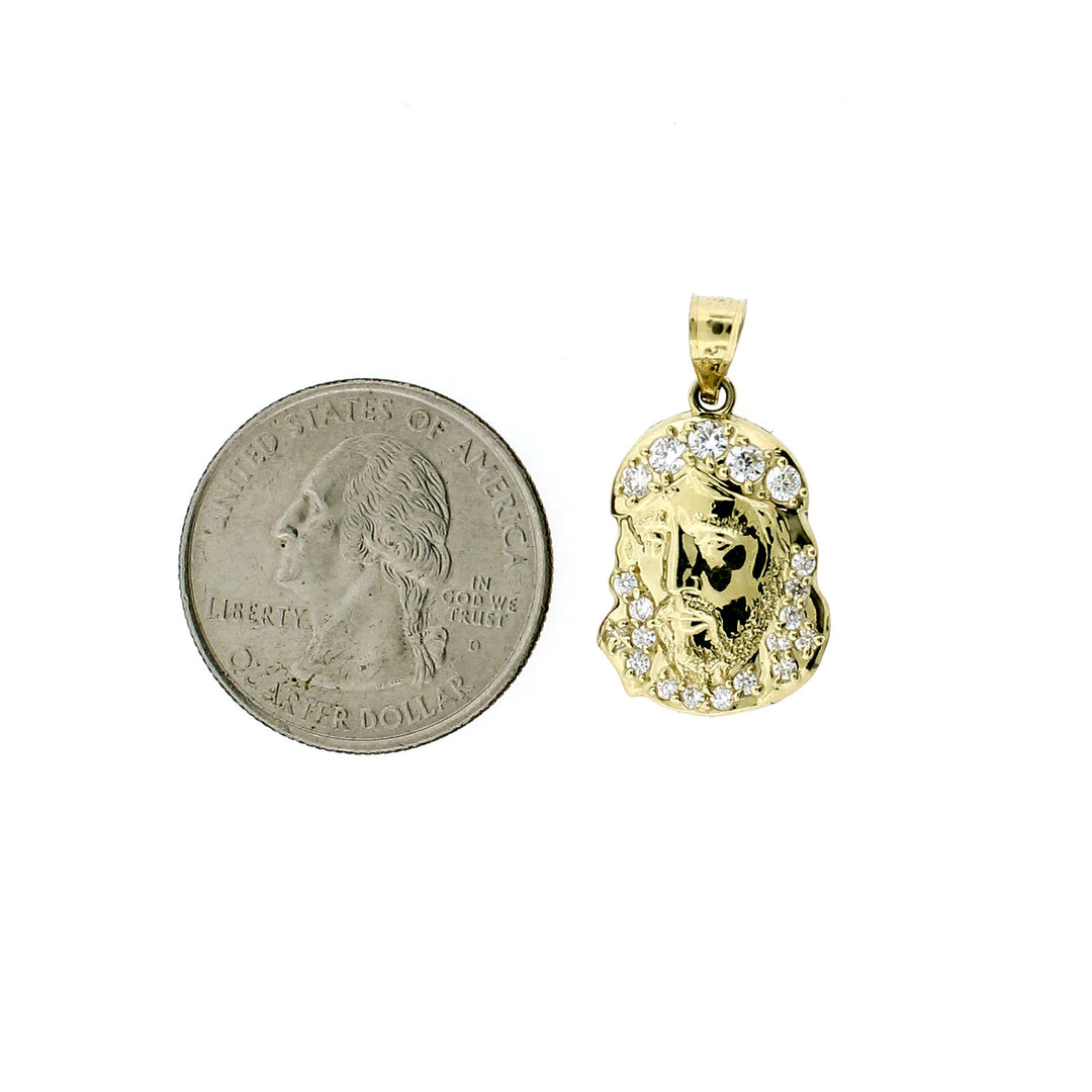 Mens Real 10K Yellow Gold Jesus Head Face Charm Pendant &amp; 2.5mm Rope Chain Necklace Set