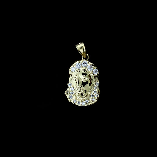 Mens Real 10K Yellow Gold Jesus Head Face Charm Pendant &amp; 2.5mm Rope Chain Necklace Set