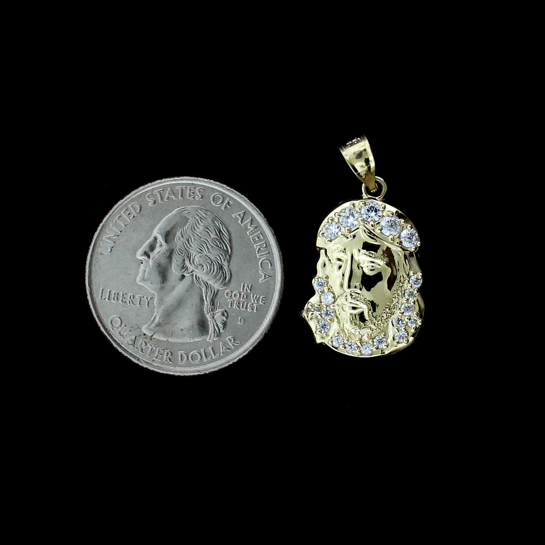 Mens Real 10K Yellow Gold Jesus Head Face Charm Pendant &amp; 2.5mm Rope Chain Necklace Set
