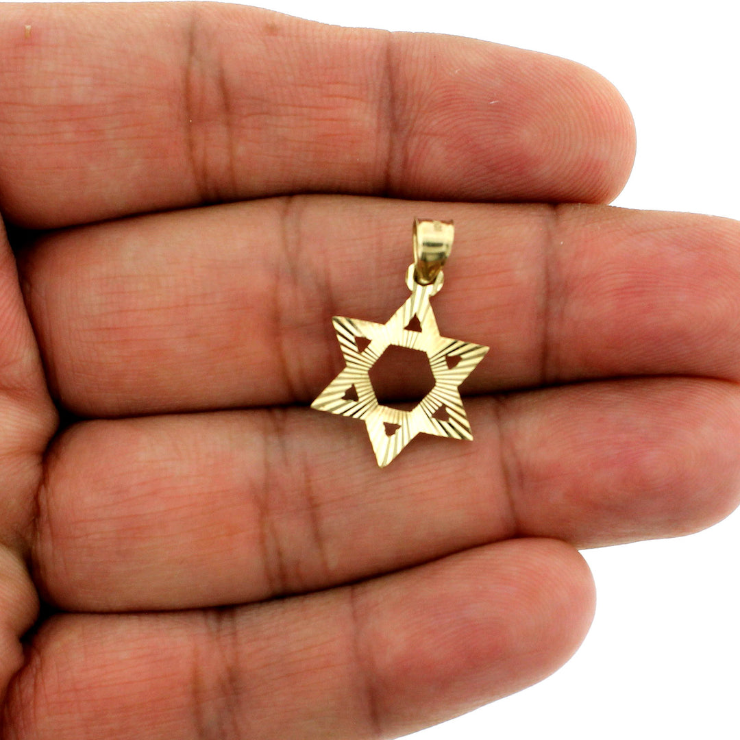 Mens Real 10K Yellow Gold Diamond Cut Star of David Pendant &amp; 2mm Rope Chain Necklace Set