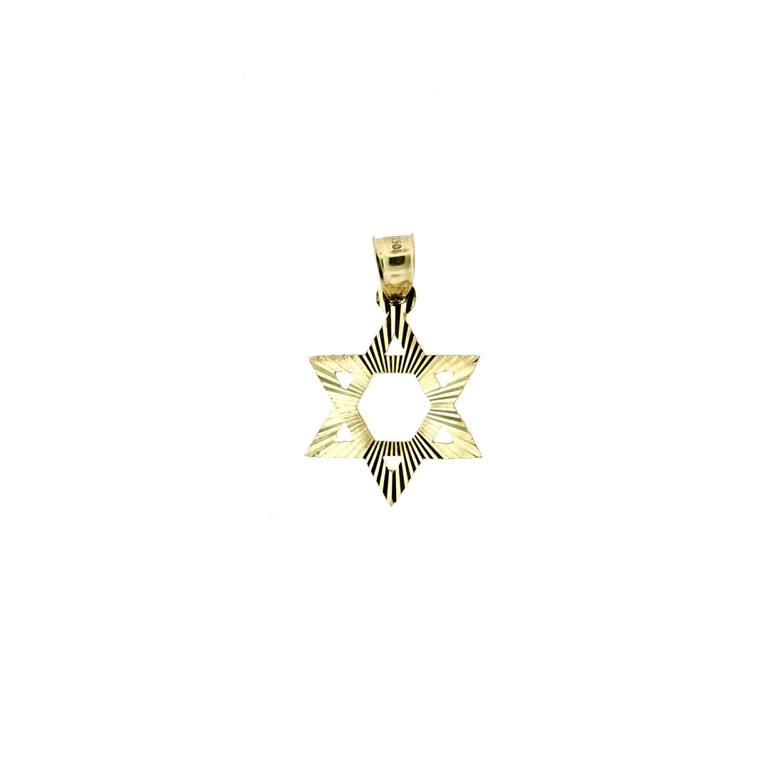 Mens Real 10K Yellow Gold Diamond Cut Star Of David Pendant, 10KT Gold Charm