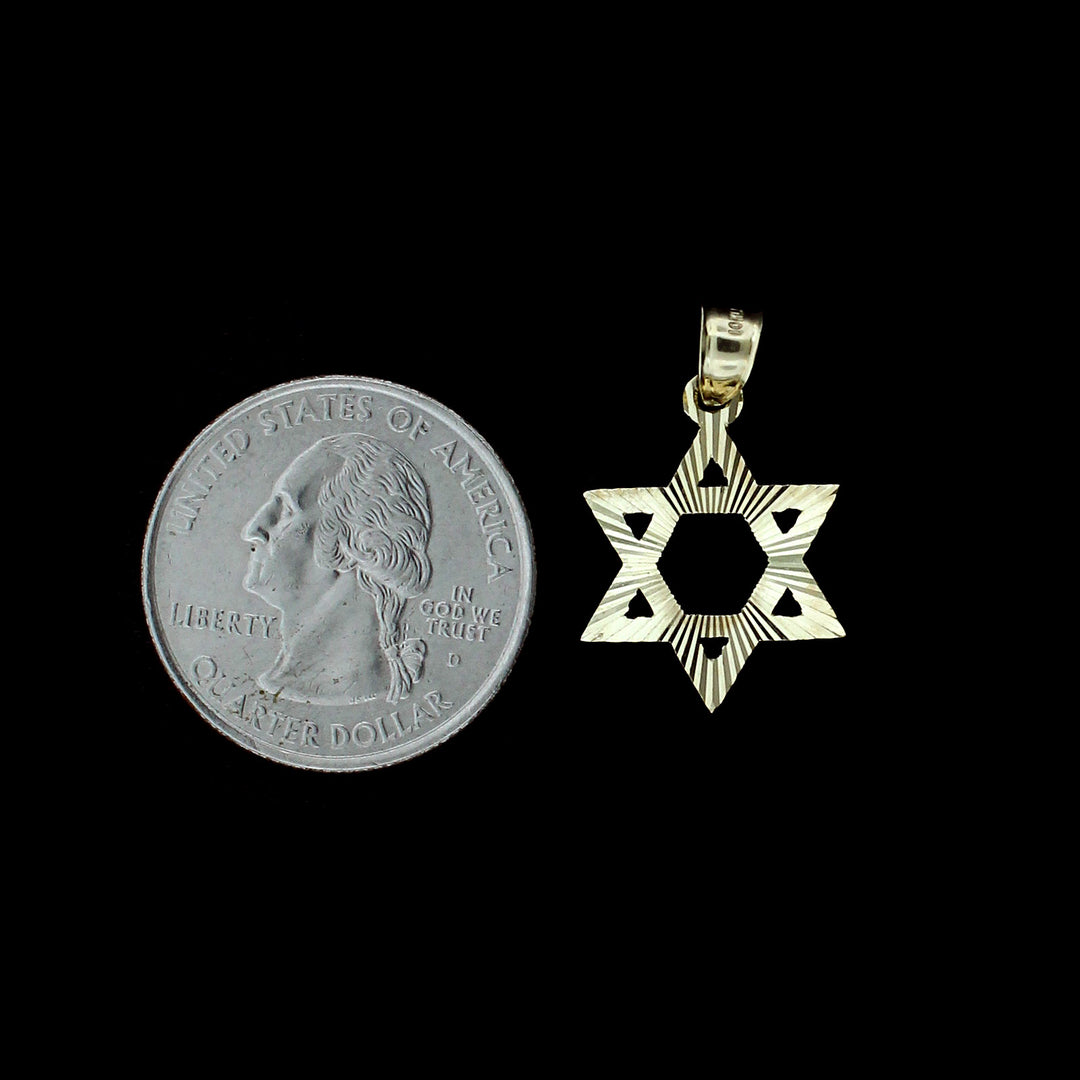 Mens Real 10K Yellow Gold Diamond Cut Star of David Pendant &amp; 2mm Rope Chain Necklace Set