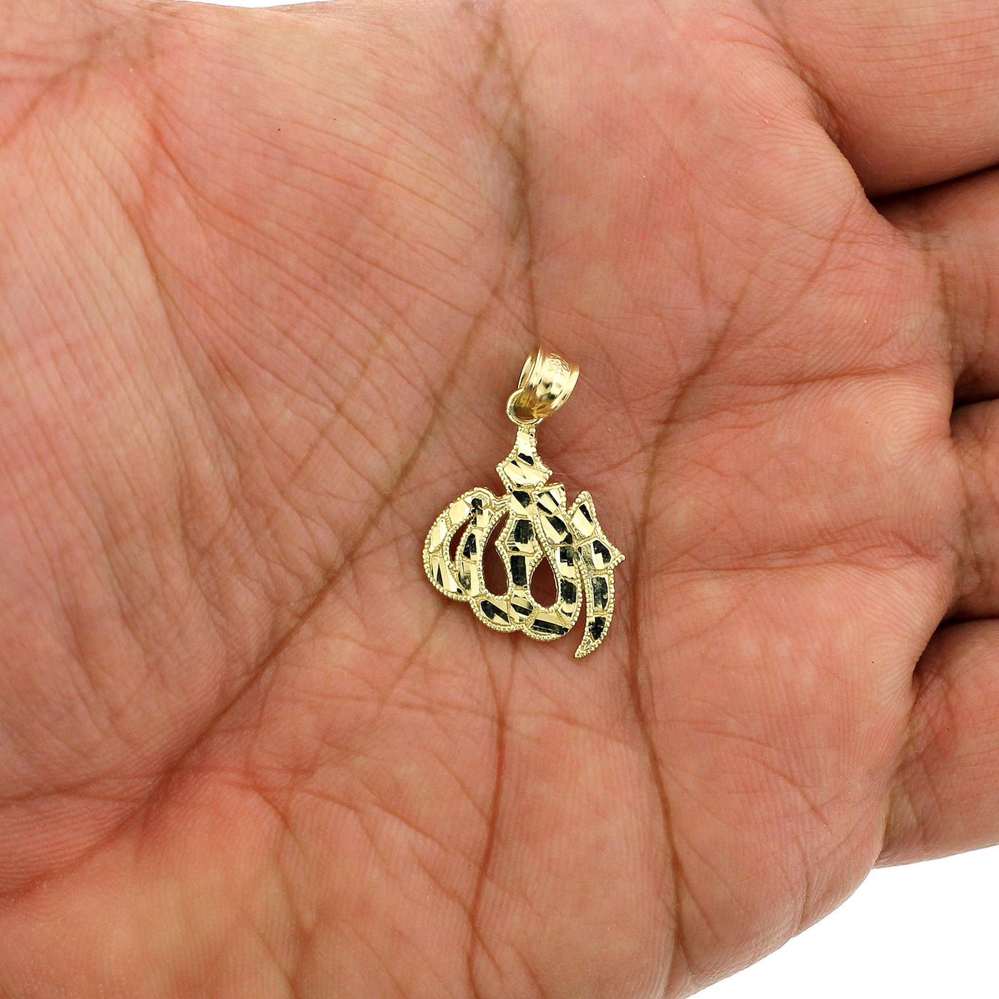 Real 10K Yellow Gold Diamond Cut Islamic Muslim Arabic Allah Charm Pendant
