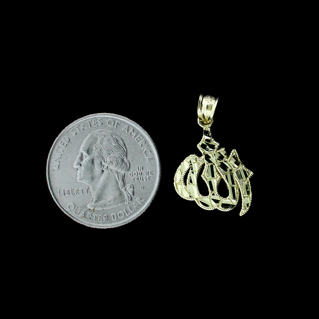 Real 10K Yellow Gold Diamond Cut Islamic Muslim Arabic Allah Charm Pendant