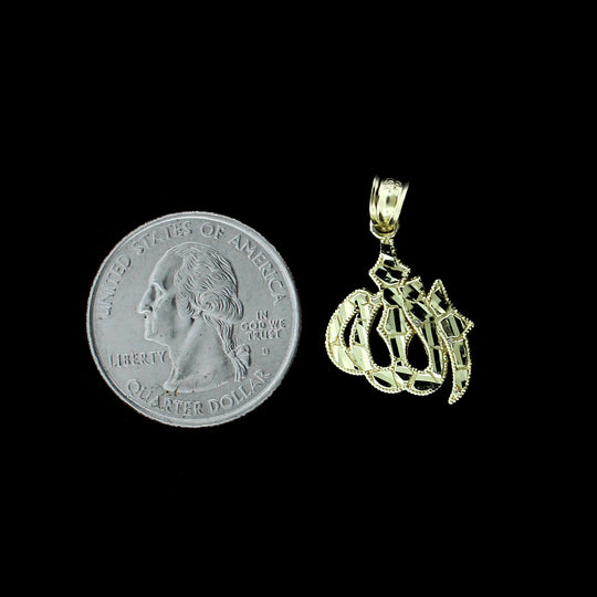 Real 10K Yellow Gold Diamond Cut Islamic Muslim Arabic Allah Charm Pendant