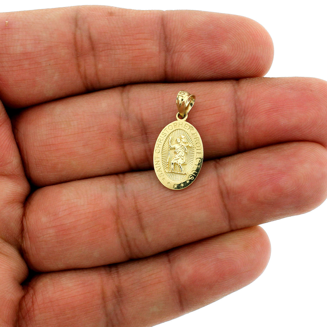 Real 10K Yellow Gold Saint Christopher Pendant &amp; 2.5mm Rope Chain Necklace Set