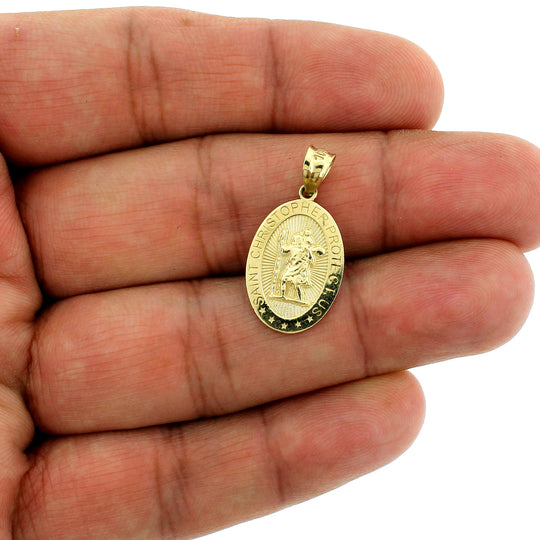 Real 10K Yellow Gold Medium Saint Christopher Pendant, 10KT Charm, Men Women