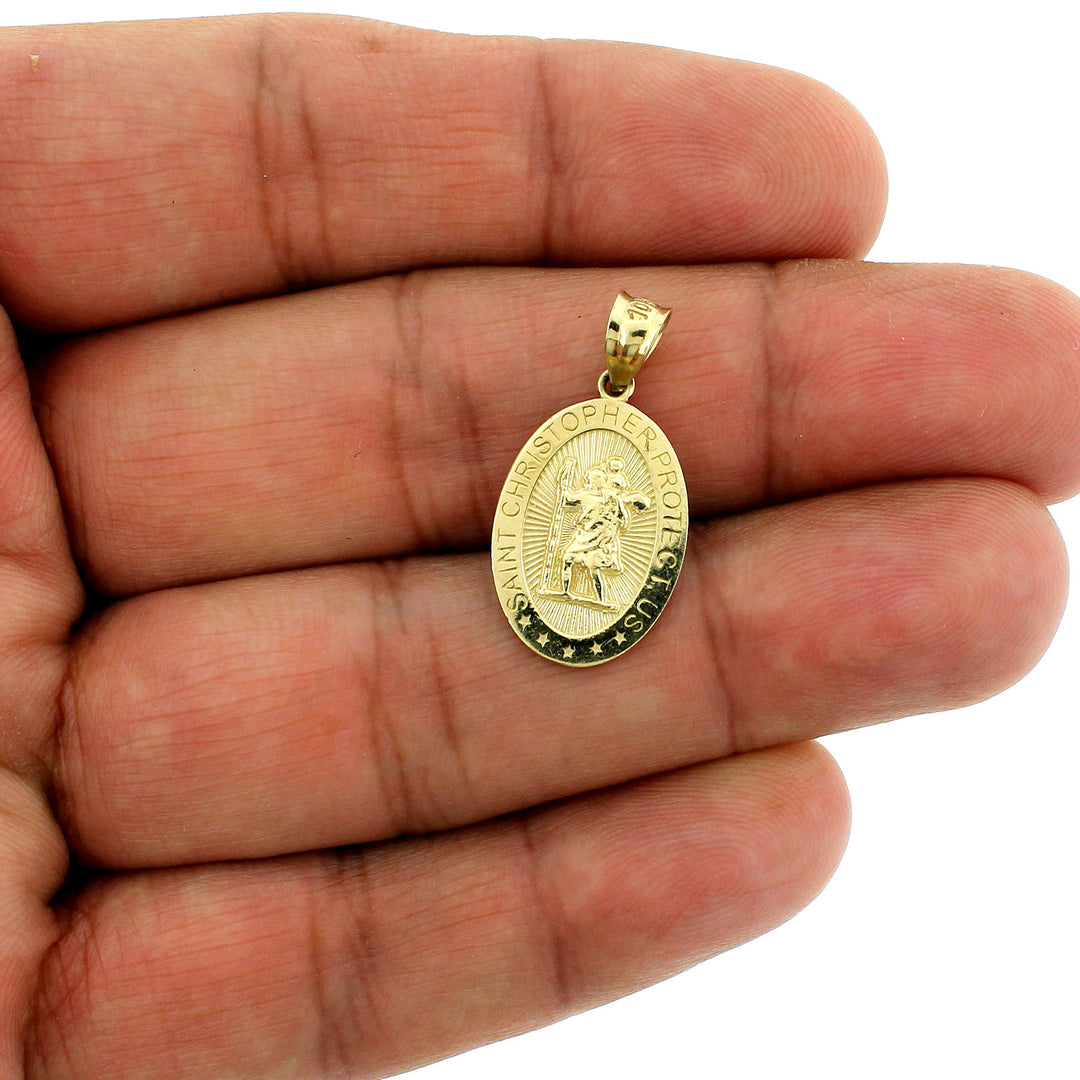 Real 10K Yellow Gold Saint Christopher Pendant &amp; 2.5mm Rope Chain Necklace Set