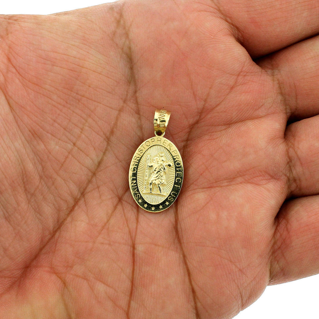 Real 10K Yellow Gold Medium Saint Christopher Pendant, 10KT Charm, Men Women