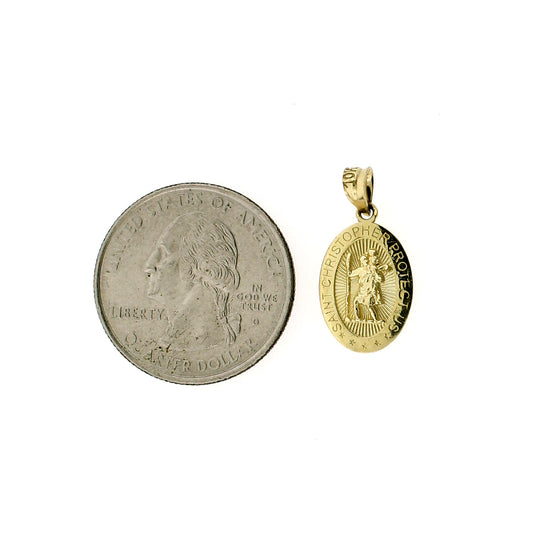 Real 10K Yellow Gold Saint Christopher Pendant &amp; 2.5mm Rope Chain Necklace Set