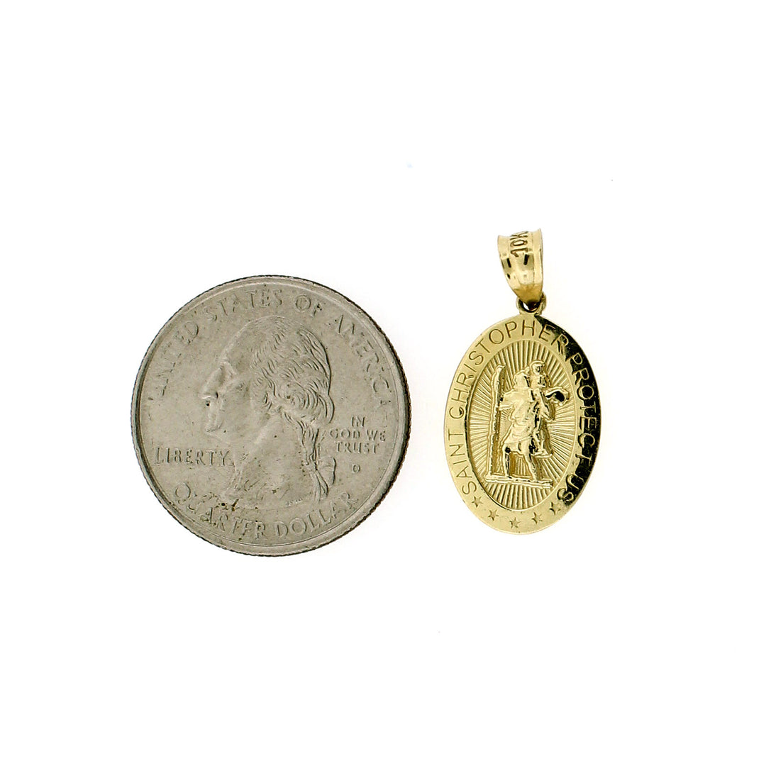 Real 10K Yellow Gold Medium Saint Christopher Pendant, 10KT Charm, Men Women