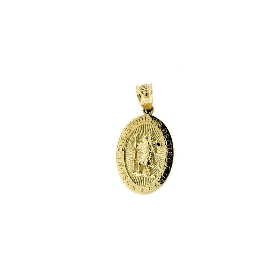 Real 10K Yellow Gold Medium Saint Christopher Pendant, 10KT Charm, Men Women