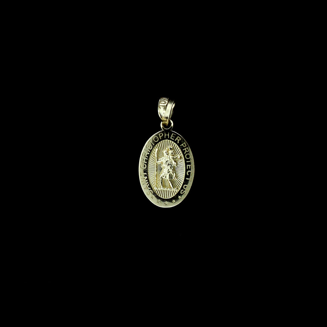 Real 10K Yellow Gold Small Saint Christopher Pendant, 10KT Charm, Men Women