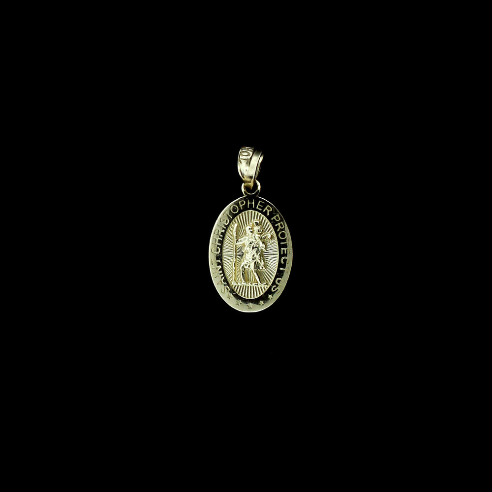 Real 10K Yellow Gold Saint Christopher Pendant & 2.5mm Rope Chain Necklace Set