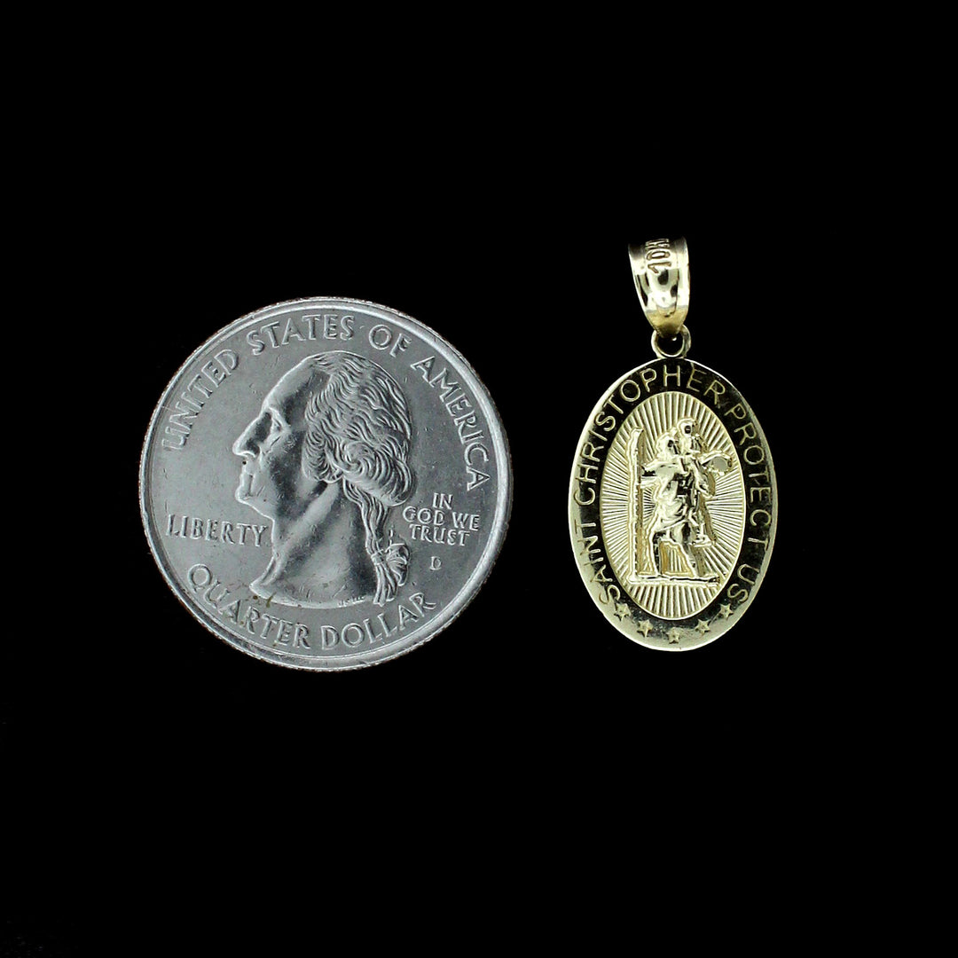 Real 10K Yellow Gold Saint Christopher Pendant &amp; 2.5mm Rope Chain Necklace Set