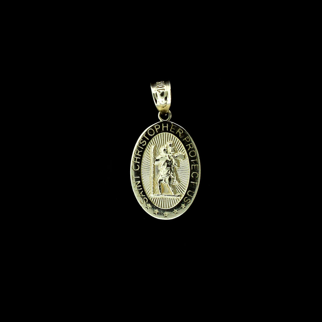 Real 10K Yellow Gold Medium Saint Christopher Pendant, 10KT Charm, Men Women