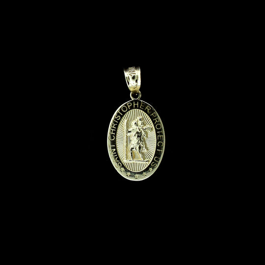 Real 10K Yellow Gold Medium Saint Christopher Pendant, 10KT Charm, Men Women