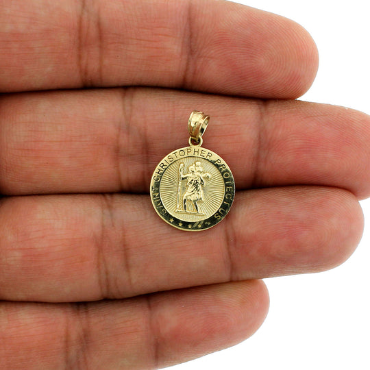 Real 10K Yellow Gold Saint Christopher Pendant &amp; 2.5mm Rope Chain Necklace Set
