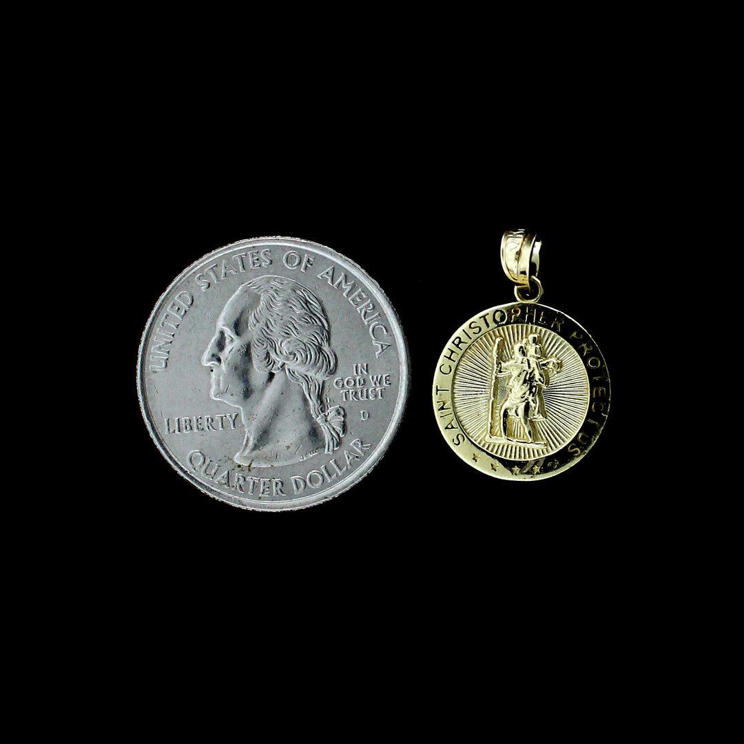 Real 10K Yellow Gold Saint Christopher Pendant &amp; 2.5mm Rope Chain Necklace Set