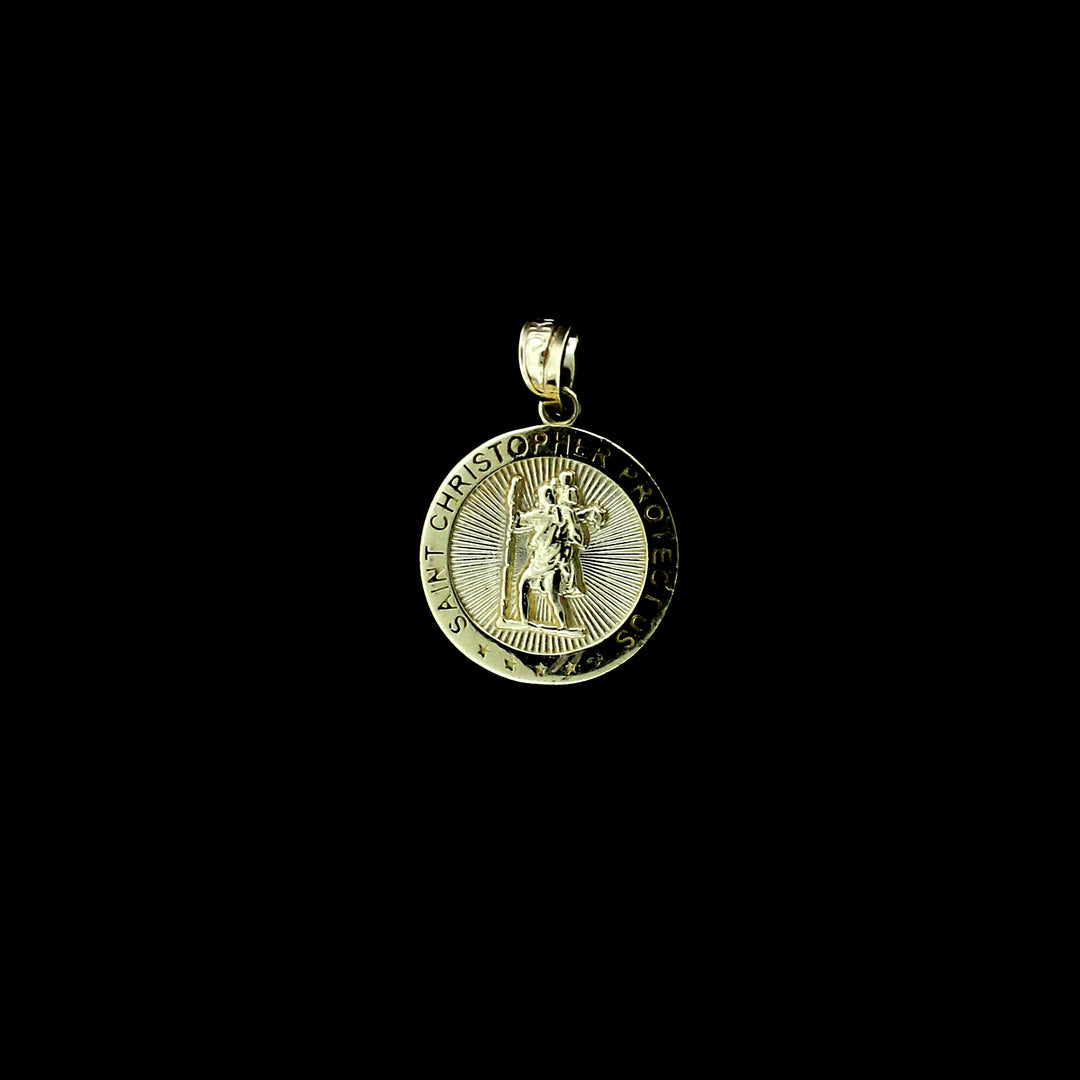 Real 10K Yellow Gold Saint Christopher Pendant, 10KT Gold Charm, Men Women