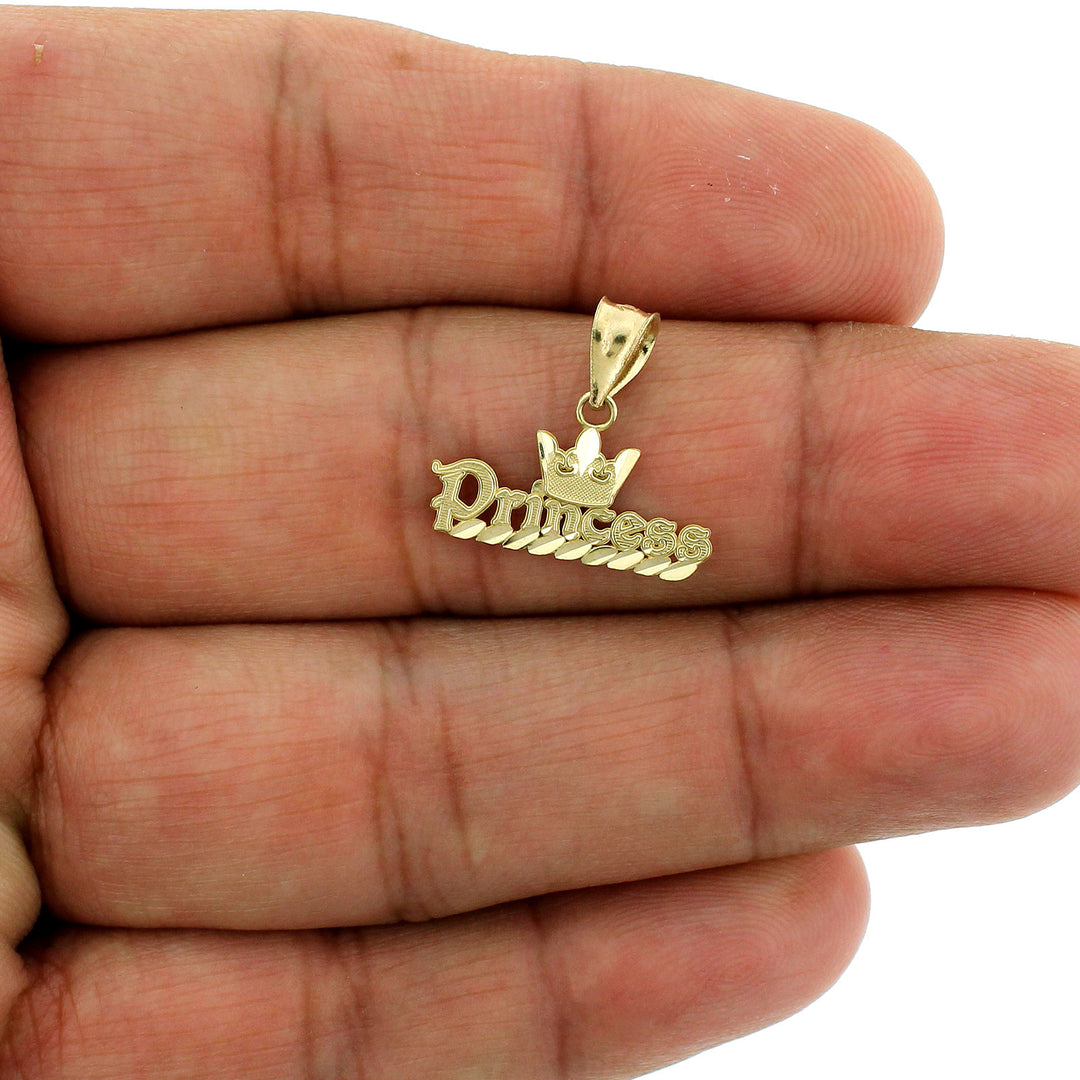 Mens Real 10K Yellow Gold Diamond Cut Princess Crown Pendant, 10KT Gold Charm