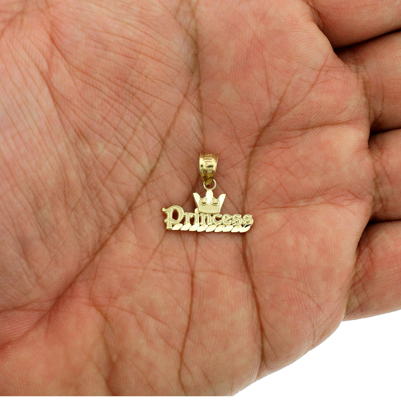 Mens Real 10K Yellow Gold Diamond Cut Princess Crown Pendant, 10KT Gold Charm