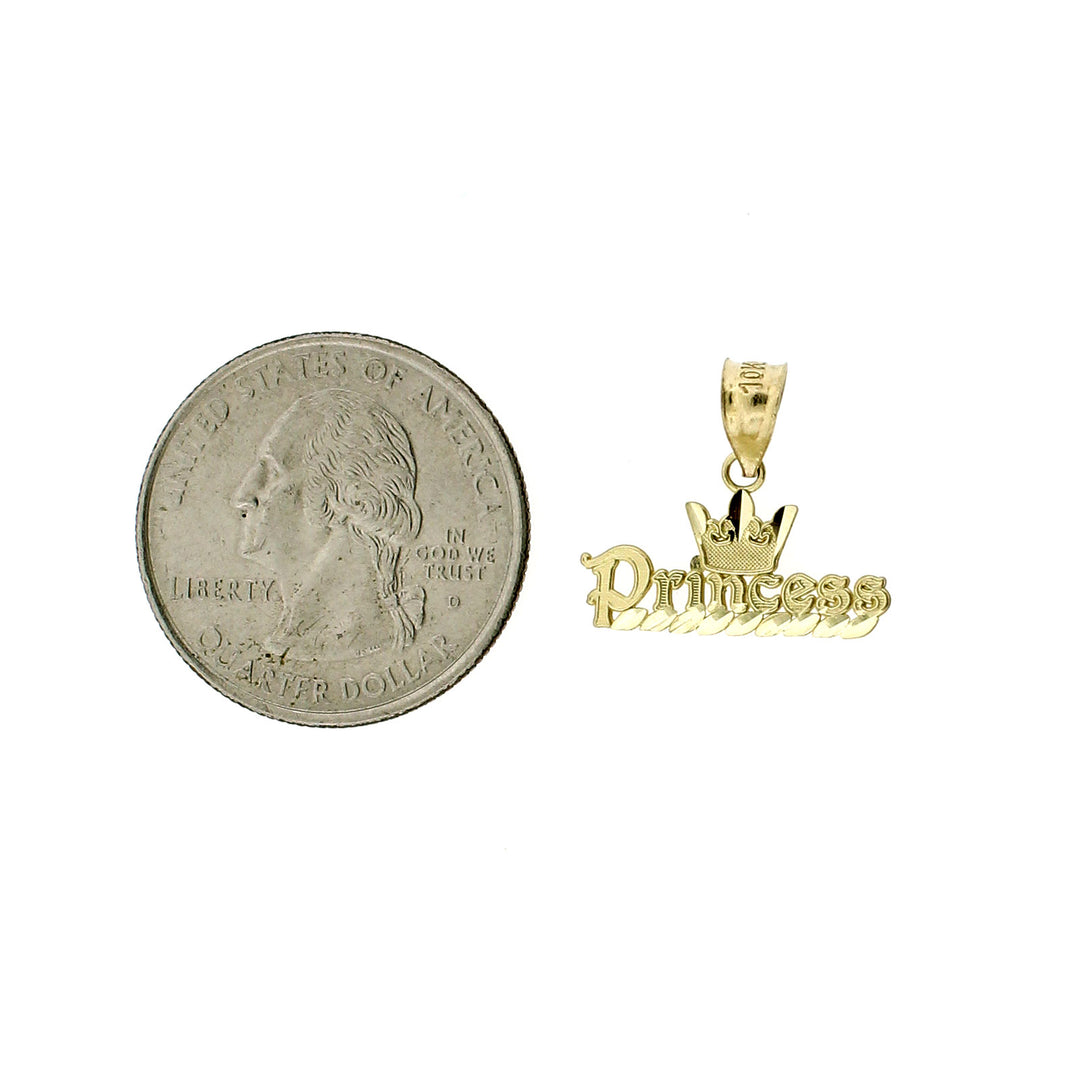 Mens Real 10K Yellow Gold Diamond Cut Princess Crown Pendant, 10KT Gold Charm