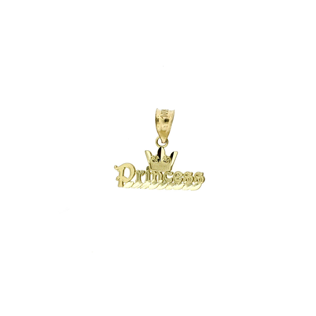 Mens Real 10K Yellow Gold Diamond Cut Princess Crown Pendant, 10KT Gold Charm