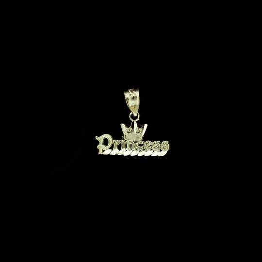 Mens Real 10K Yellow Gold Diamond Cut Princess Crown Pendant, 10KT Gold Charm