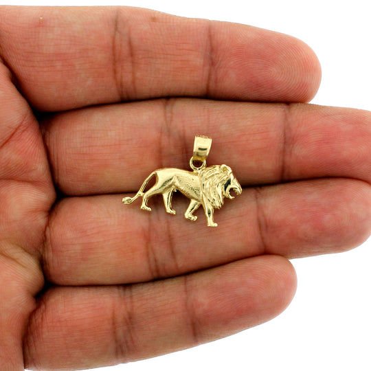 Real 10K Yellow Gold Diamond Cut Lion Pendant &amp; 2.5mm Rope Chain Necklace Set