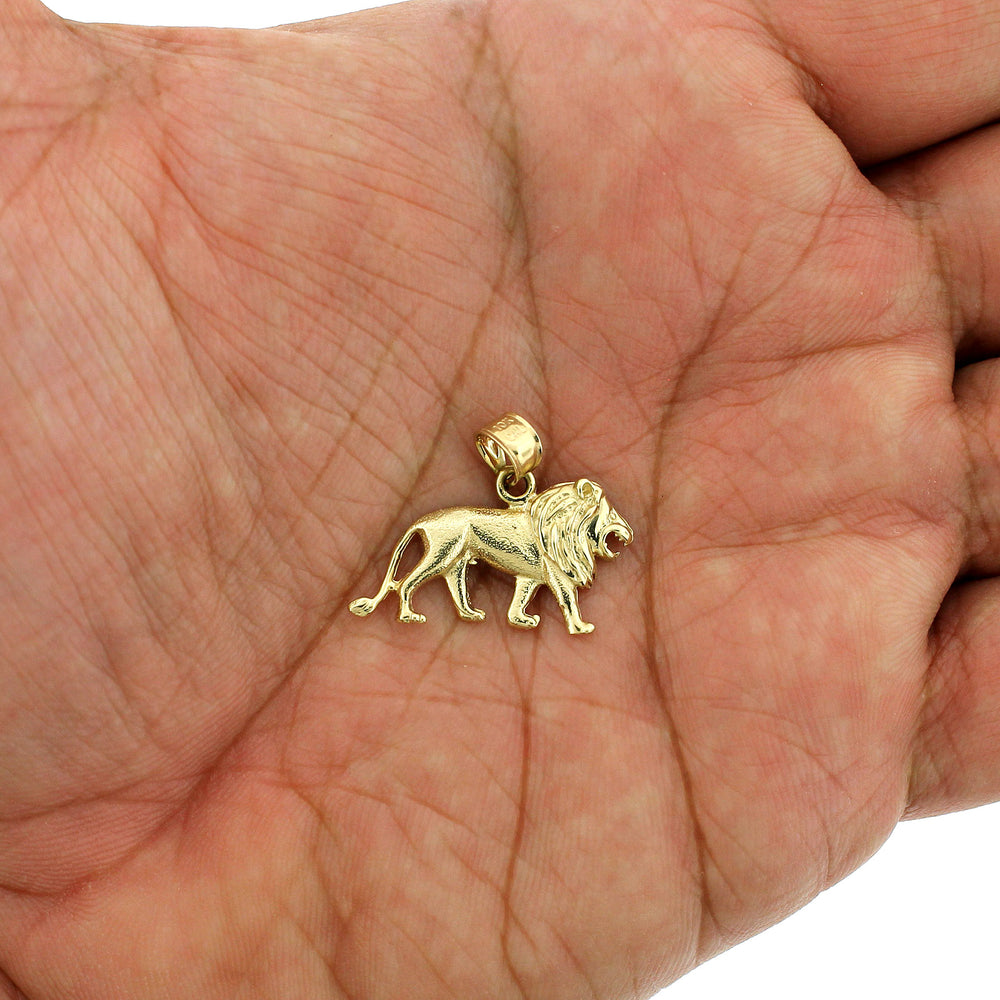 Mens Real 10K Yellow Gold Diamond Cut Lion Pendant, 10KT Gold Charm