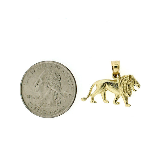 Mens Real 10K Yellow Gold Diamond Cut Lion Pendant, 10KT Gold Charm