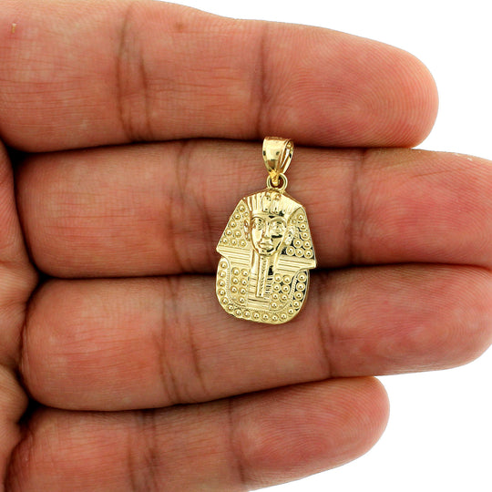 Real 10K Yellow Gold Diamond Cut Egyptian Pharaoh Head Pendant, 10KT Charm
