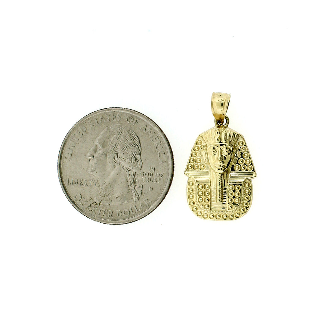 Real 10K Yellow Gold Diamond Cut Egyptian Pharaoh Head Pendant, 10KT Charm