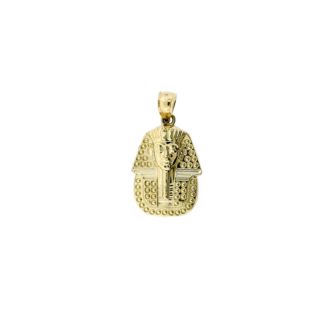 Real 10K Yellow Gold Diamond Cut Egyptian Pharaoh Head Pendant, 10KT Charm