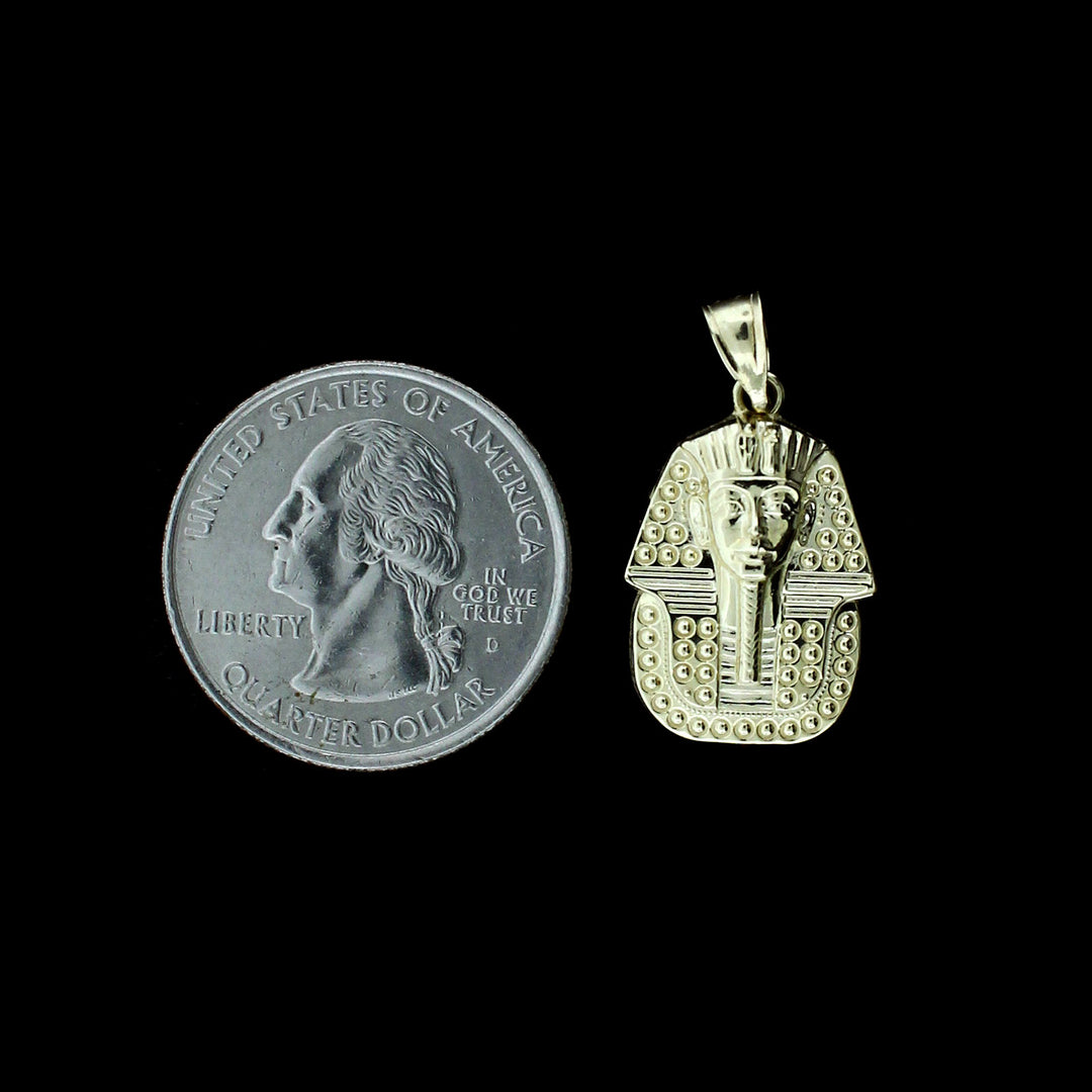 Real 10K Yellow Gold Diamond Cut Egyptian Pharaoh Head Pendant &amp; Rope Chain Necklace Set