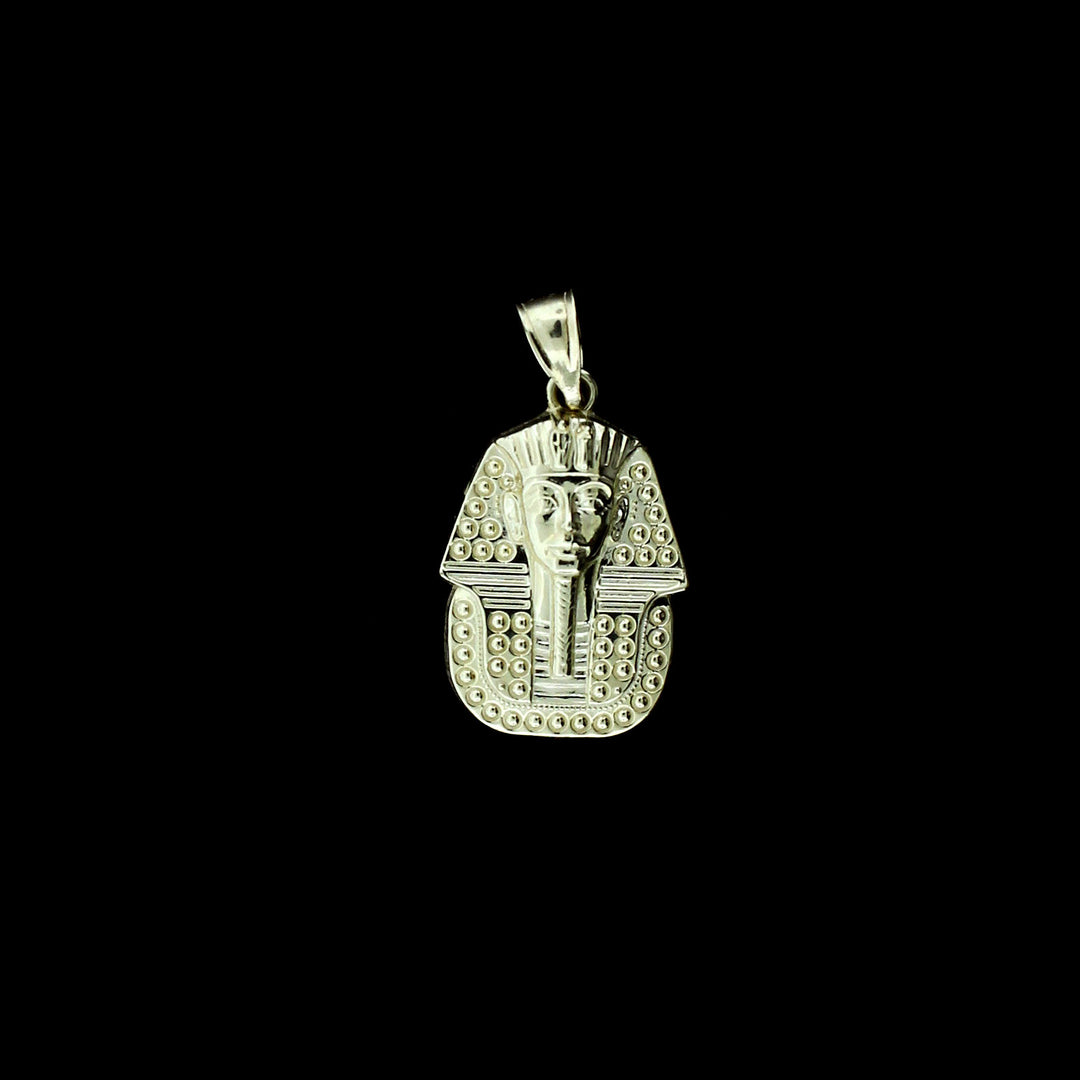 Real 10K Yellow Gold Diamond Cut Egyptian Pharaoh Head Pendant &amp; Rope Chain Necklace Set