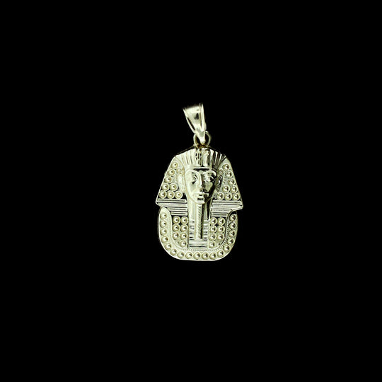 Real 10K Yellow Gold Diamond Cut Egyptian Pharaoh Head Pendant &amp; Rope Chain Necklace Set