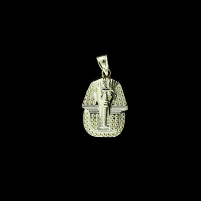 Real 10K Yellow Gold Diamond Cut Egyptian Pharaoh Head Pendant & Rope Chain Necklace Set
