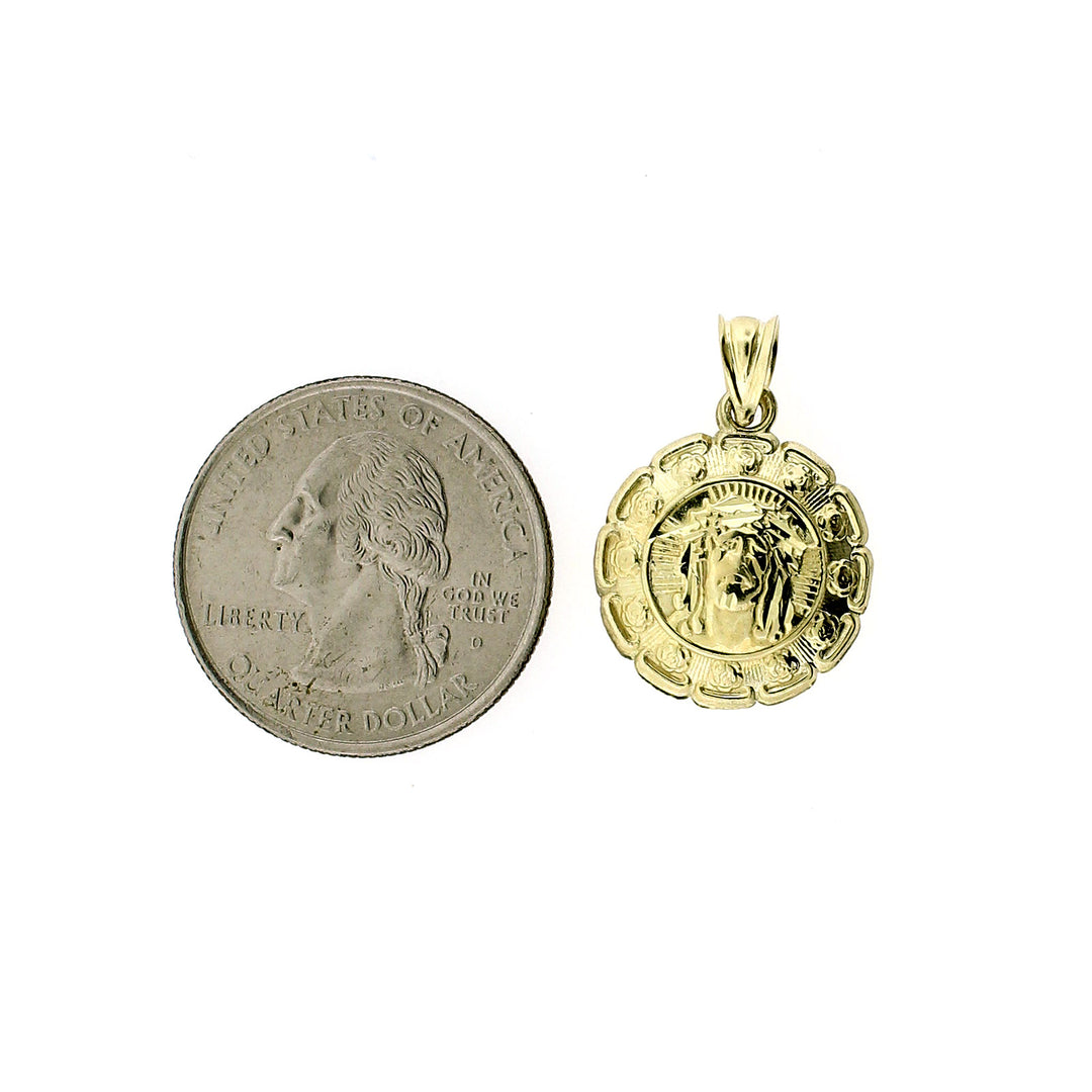 Real 10K Yellow Gold Jesus &amp; Mary Medallion Pendant, 10KT Double Sided Charm