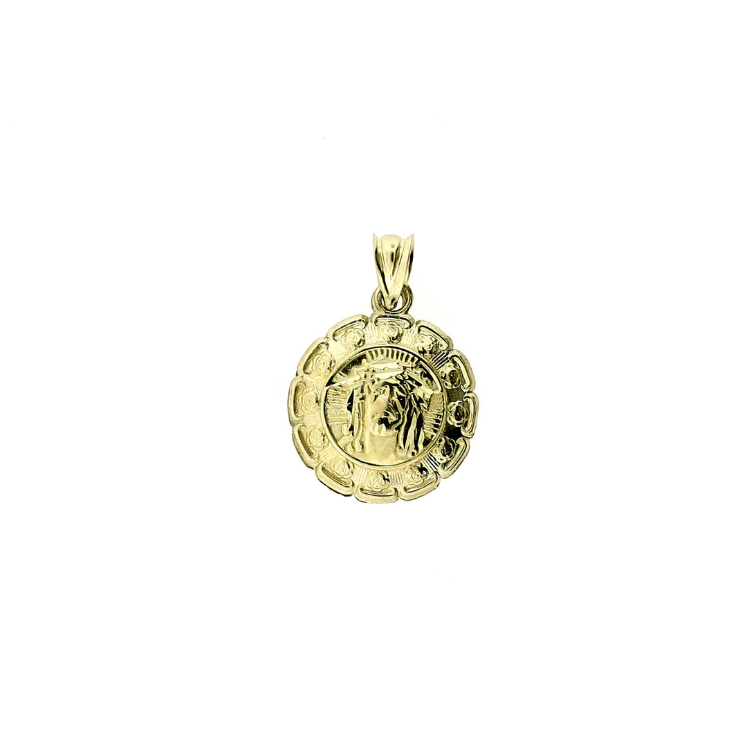 Real 10K Yellow Gold Jesus &amp; Mary Medallion Pendant, 10KT Double Sided Charm