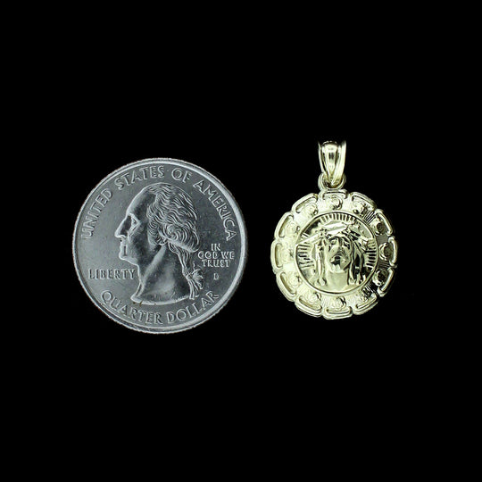 Real 10K Yellow Gold Jesus &amp; Mary Medallion Pendant &amp; 2.5mm Rope Chain Necklace Set
