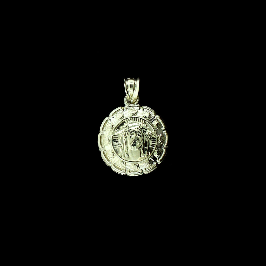 Real 10K Yellow Gold Jesus &amp; Mary Medallion Pendant &amp; 2.5mm Rope Chain Necklace Set