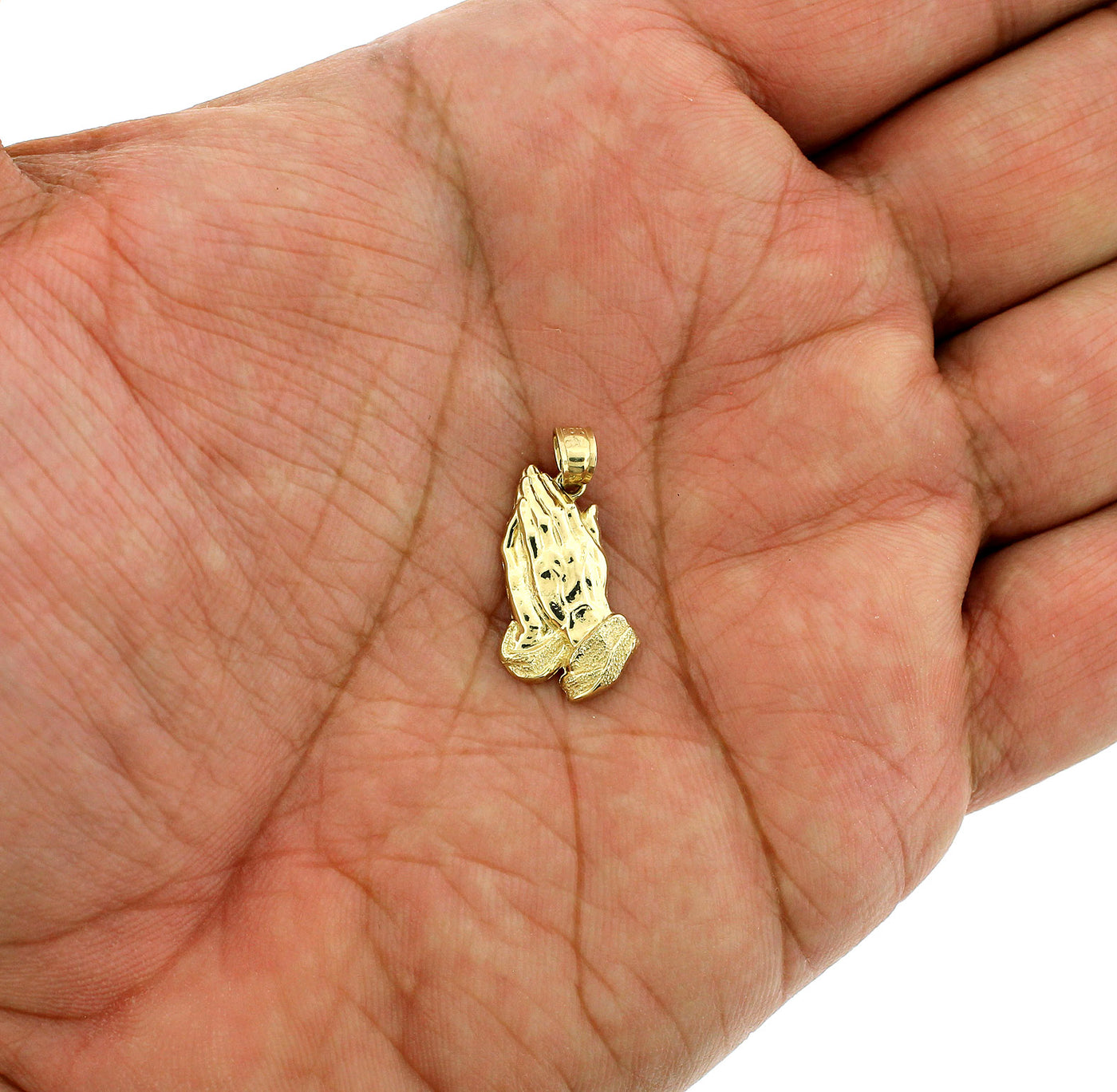 Real 10K Yellow Gold Diamond Cut Praying Hands Pendant, 10KT Charm, Mens Women