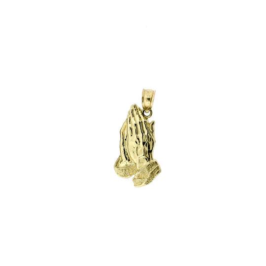 Real 10K Yellow Gold Diamond Cut Praying Hands Pendant &amp; 2.5mm Rope Chain Necklace Set
