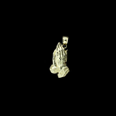 Real 10K Yellow Gold Diamond Cut Praying Hands Pendant & 2.5mm Rope Chain Necklace Set